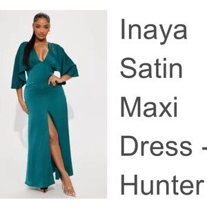 Fashion Nova Green Plunge Maxi Dress